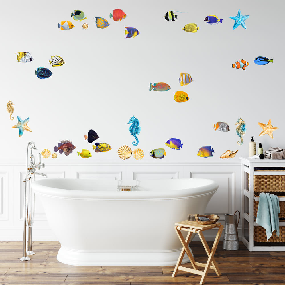 Wandtattoo - Fische Unterwasserwelt Set Fliesenaufkleber | Sunnywall® for Badezimmer Fliesen Tattoo